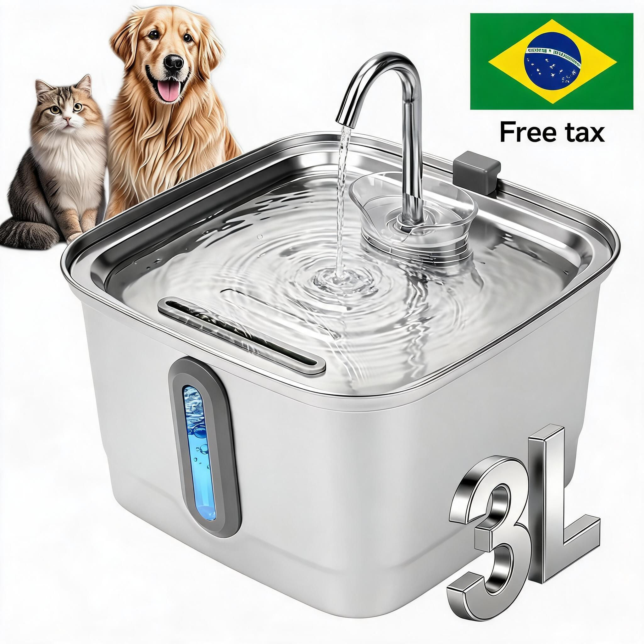 Mstail TY08 3L Stainless Steel Pet Water Dispenser Auto Cat Dog Fountain Visual