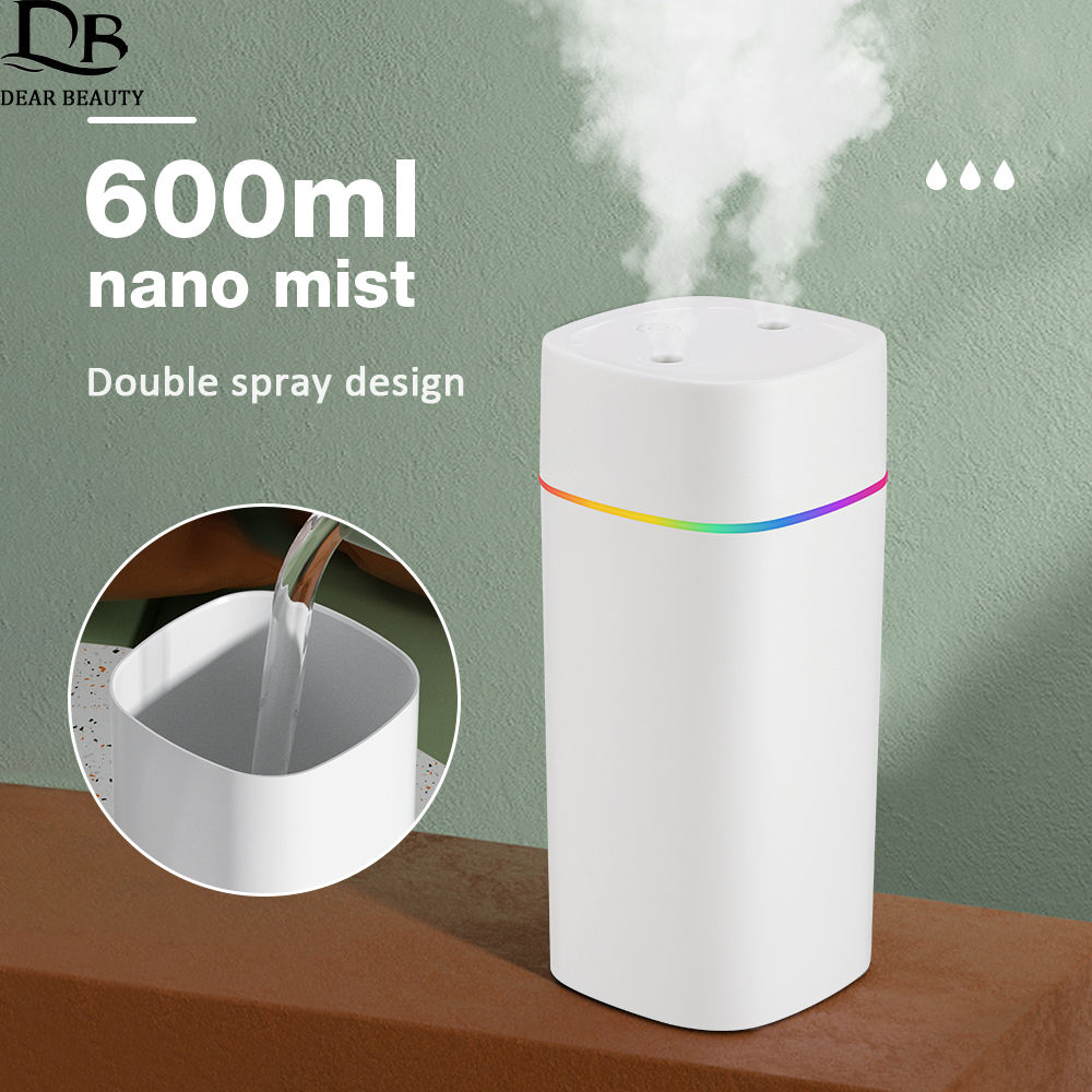 600ML Air Humidifier Double Spray Port Essential Oil Aromatherapy Diffuser Mute
