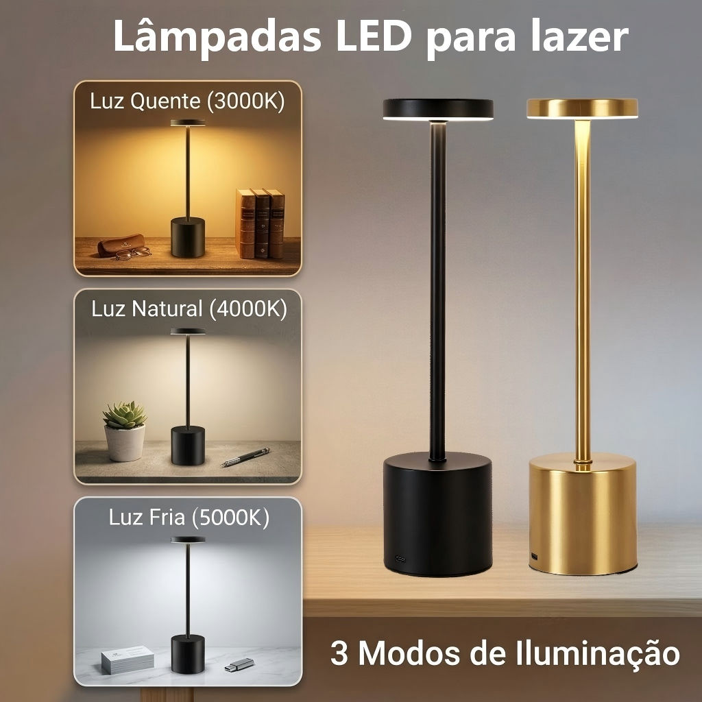 LED Desk Lamp with Touch Sensor, USB-Rechargeable Night Light, Cordless Portable