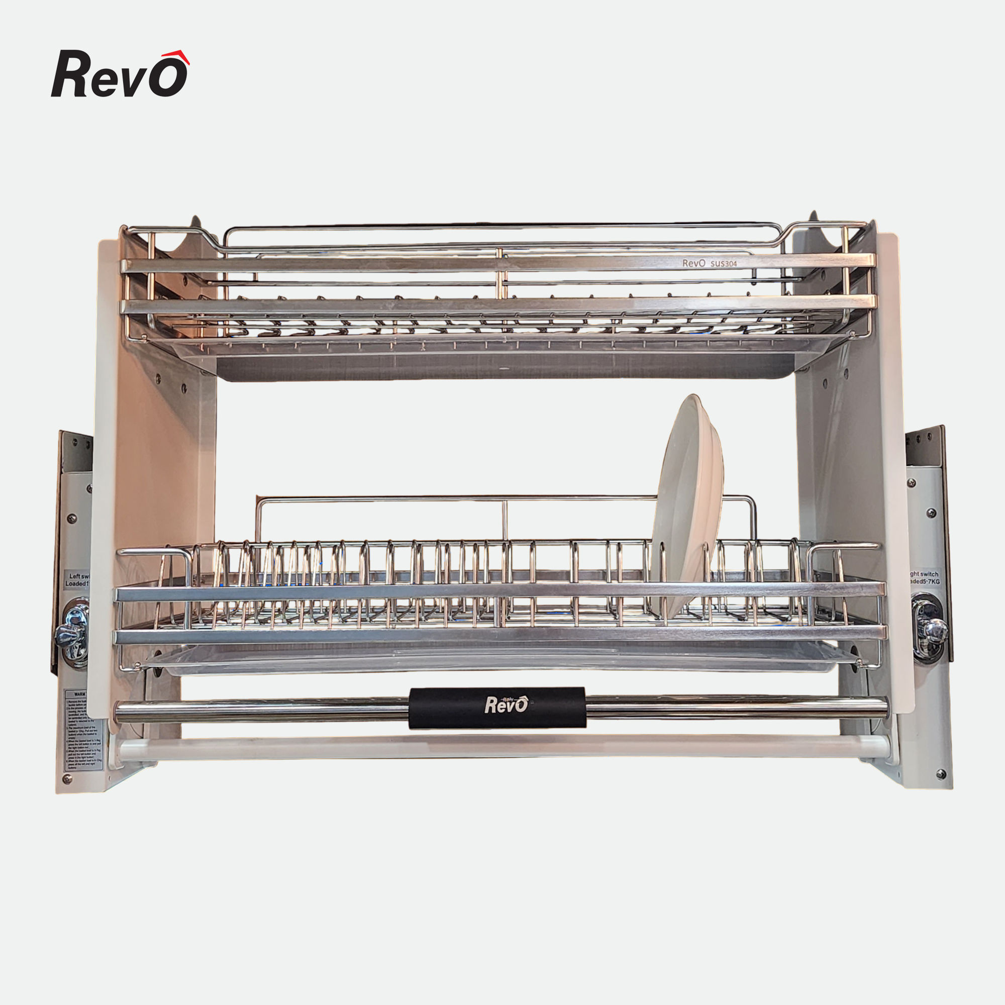 REVO Italy Premium Pull-Down Dish Rack – Stainless Steel 2-Tier Cabinet Organize