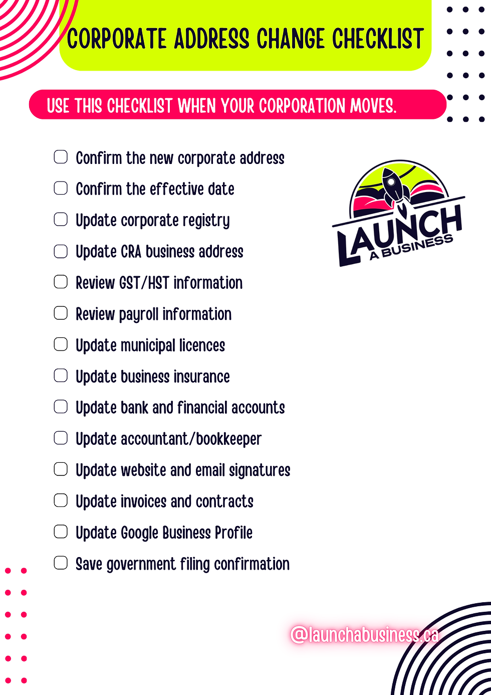Corporate address change checklist