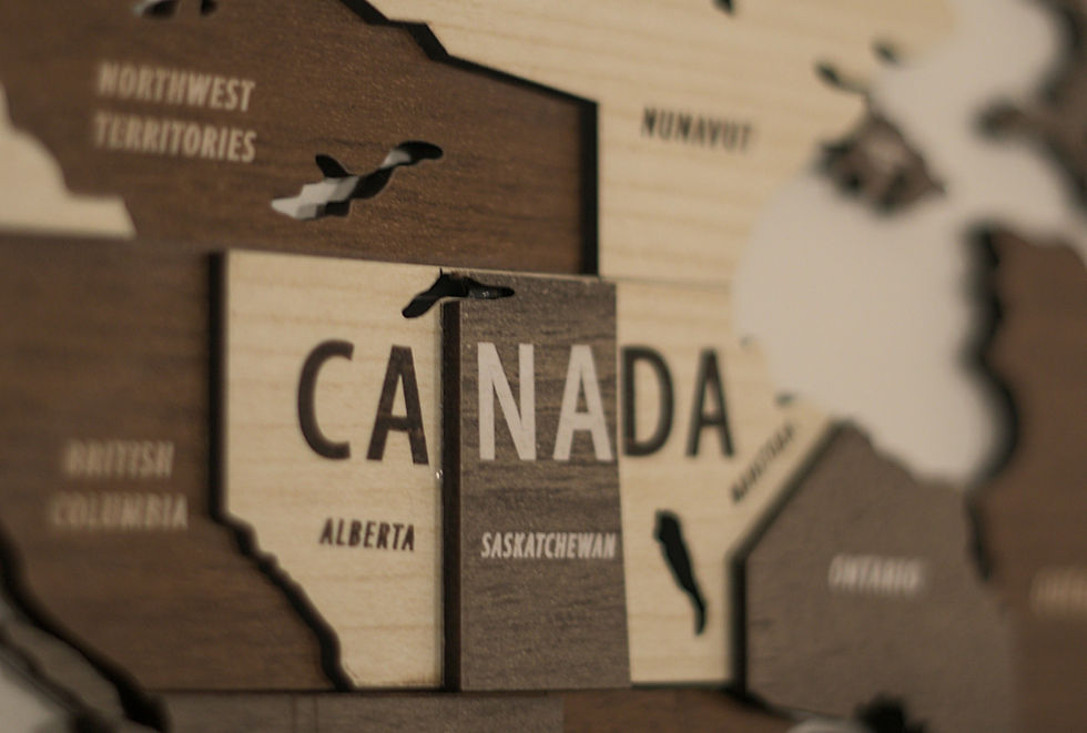 Wooden carved map of Canada