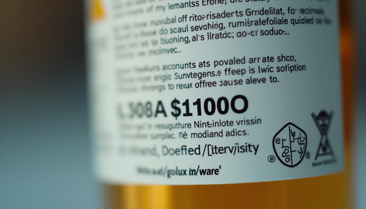 Close-up view of a product label showing safety warnings and batch number