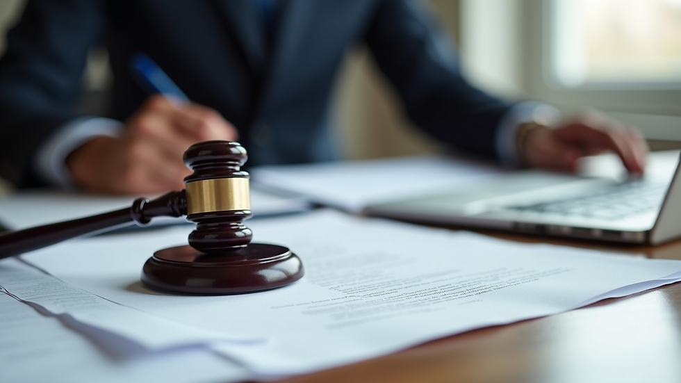 Close-up view of a notary stamp and legal documents on a desk