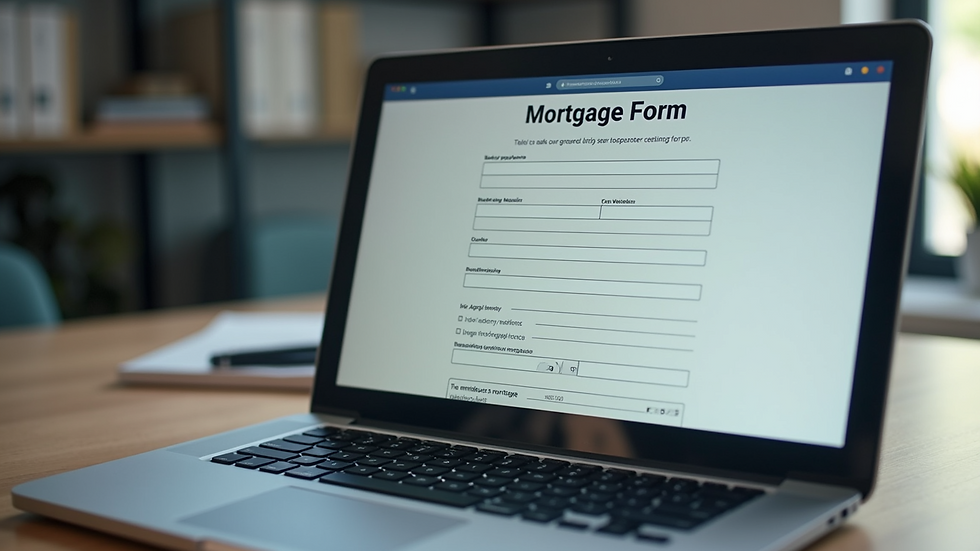 Close-up view of a laptop screen showing a mortgage application form