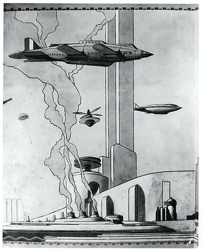 (Put in Story) Detail of March of Transportation Mural_ Aviation of the Future. The Balboa