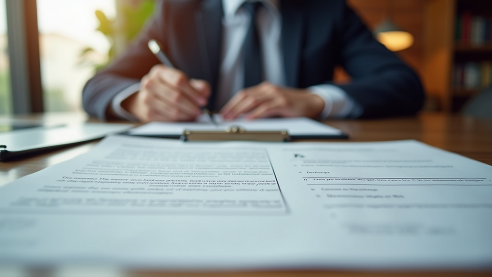 Eye-level view of an office desk with legal documents ready for notarization