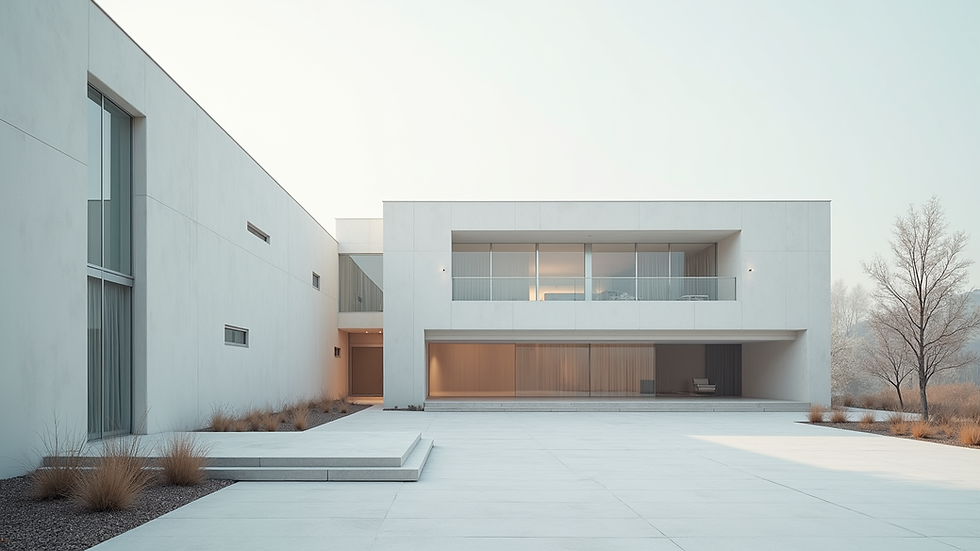 Wide angle view of a minimalist modern building exterior