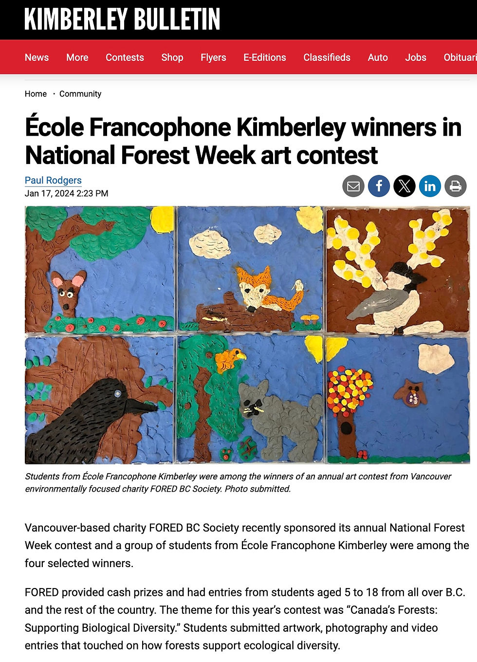 Kimberly Bulletin Youth Contest Winner FORED BC