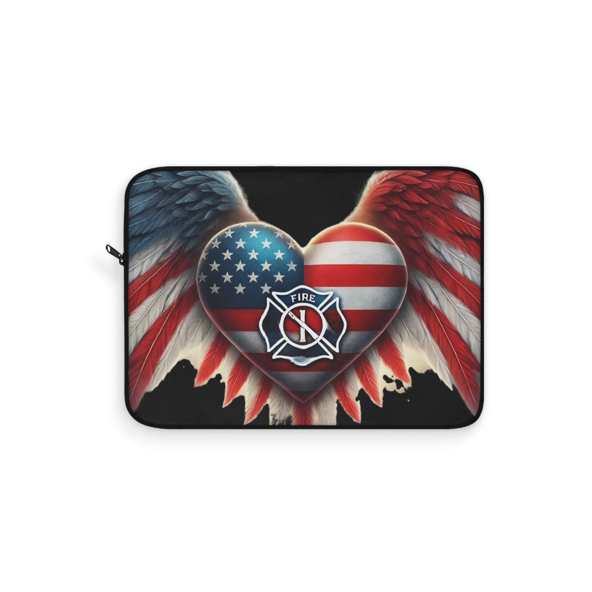 Patriotic Firefighter Laptop Sleeve - American Flag Heart Design