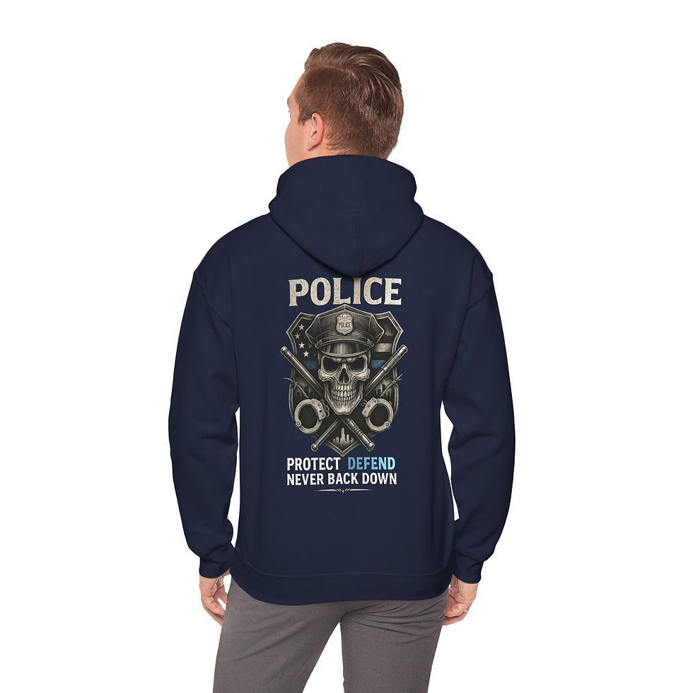 Thumbnail: Police Never Back Down Skull Hoodie - Unisex Heavy Blend™ Sweatshirt