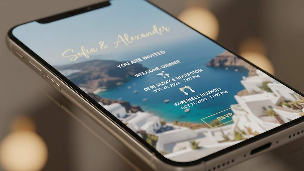 Close-up view of a smartphone screen showing a digital wedding invitation