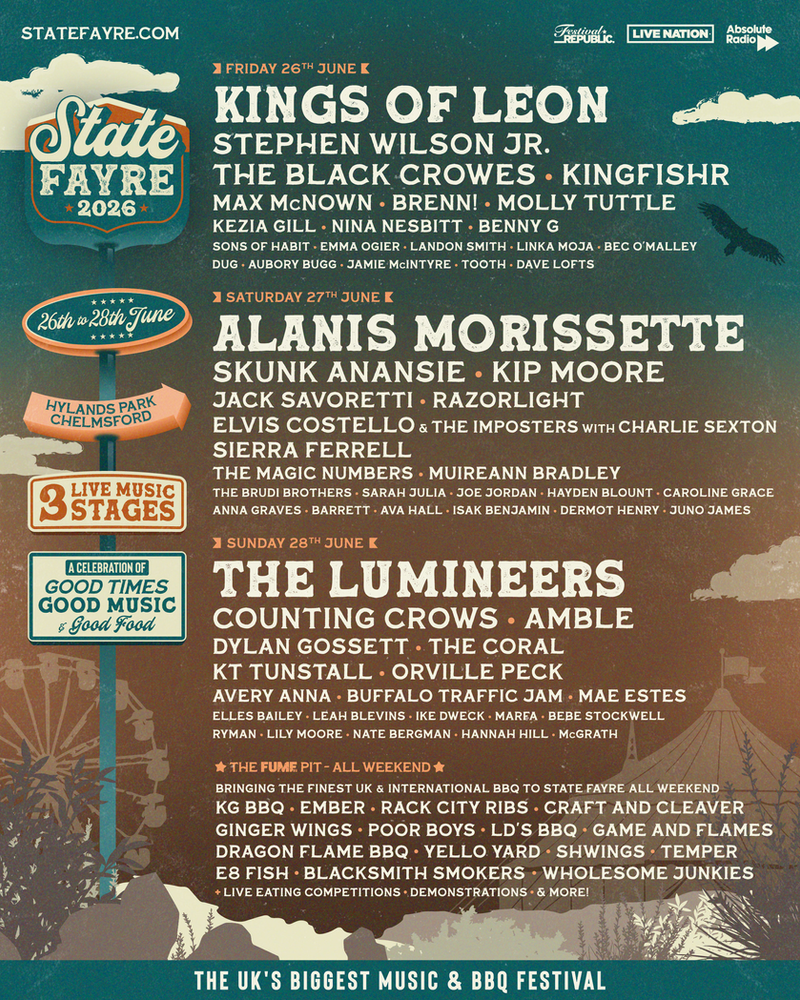 STATE FAYRE: 50 Days to Go until The UK's Largest Music and BBQ Festival - KINGS OF LEON, ALANIS MORISSETTE, THE LUMINEERS and more!..