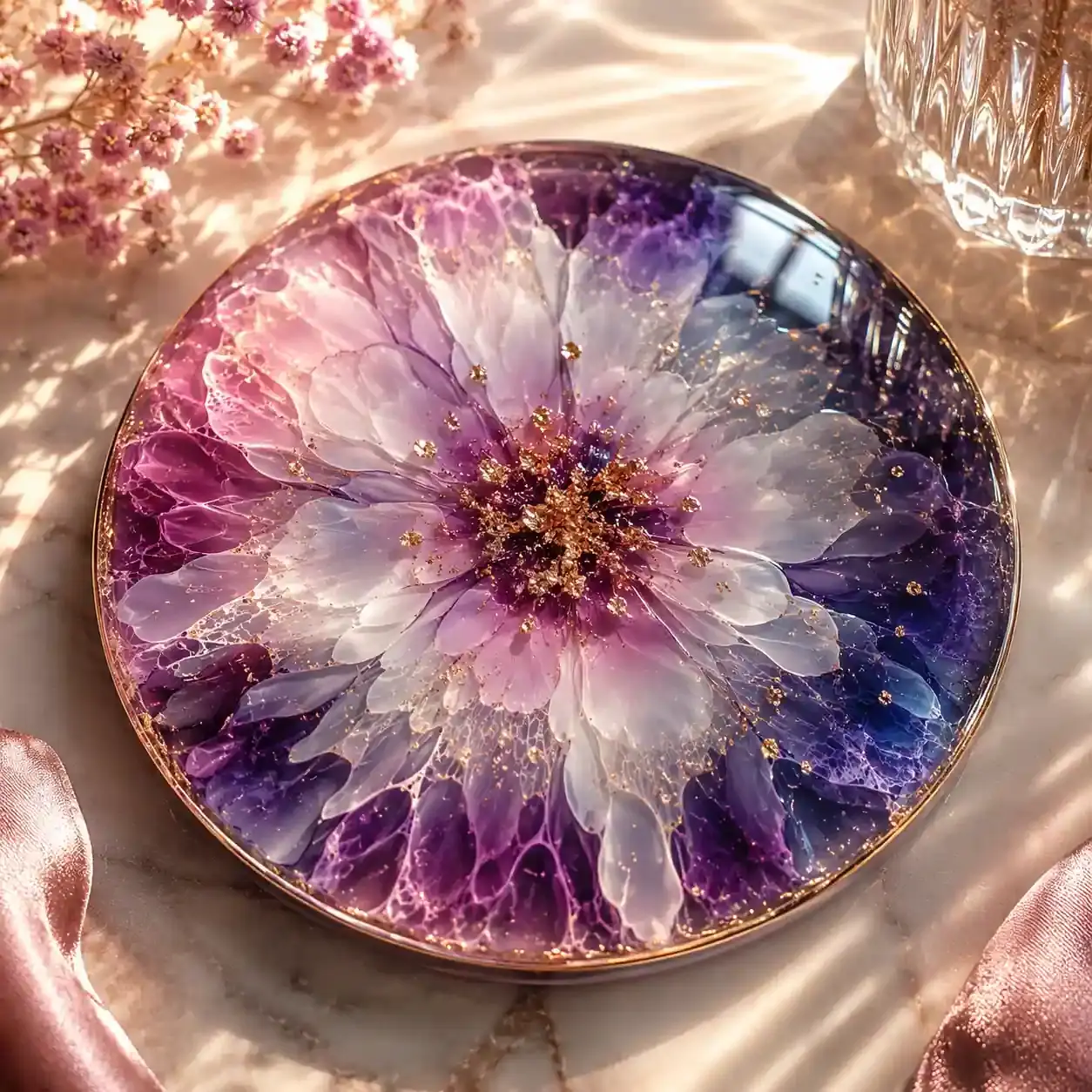 handcrafted bloom resin coasters custom made by Liquid Alchemy, a premium resin art store in Pune.