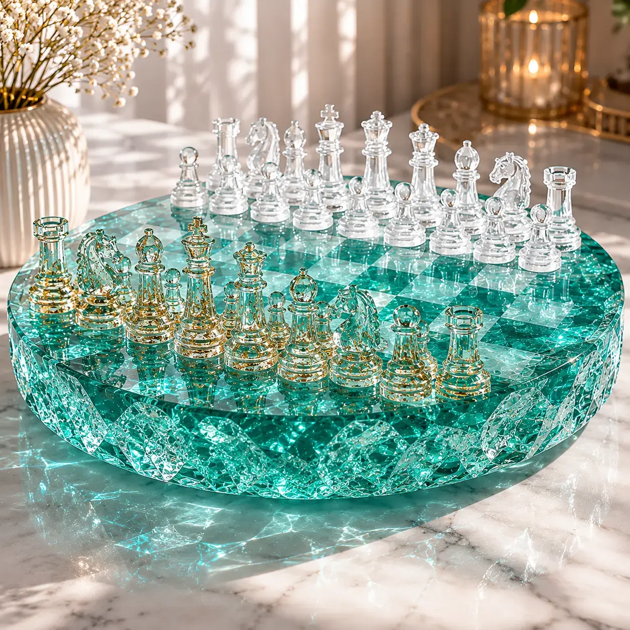 Artistic Frozen Ice Chess Set custom made by Liquid Alchemy, the premium resin art studio in Pune