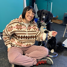 dog and owner posing cutely
