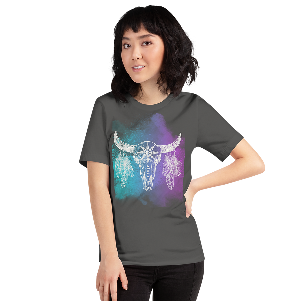 Thumbnail: Colourful Cow Skull T Shirt