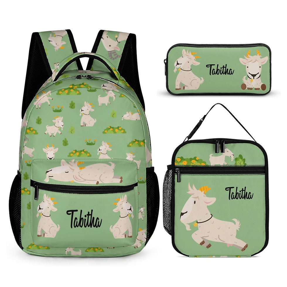 Thumbnail: green farm goat bag set for kids - custom design