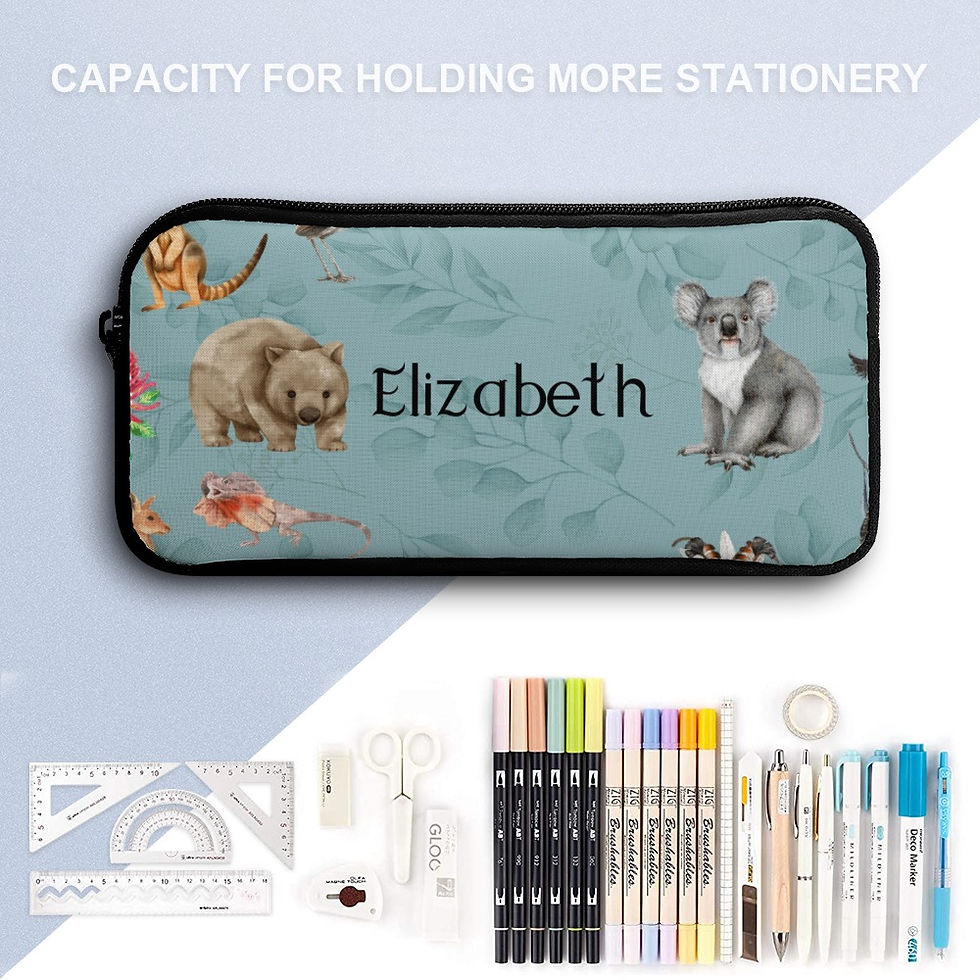 Thumbnail: close up of front of personalised kids Aussie wildlife pencil case