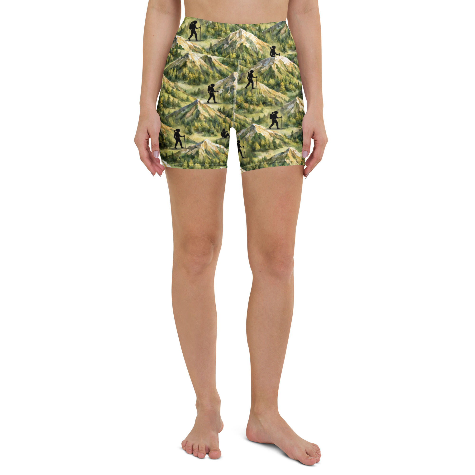 Mountains and Hikers Yoga Shorts