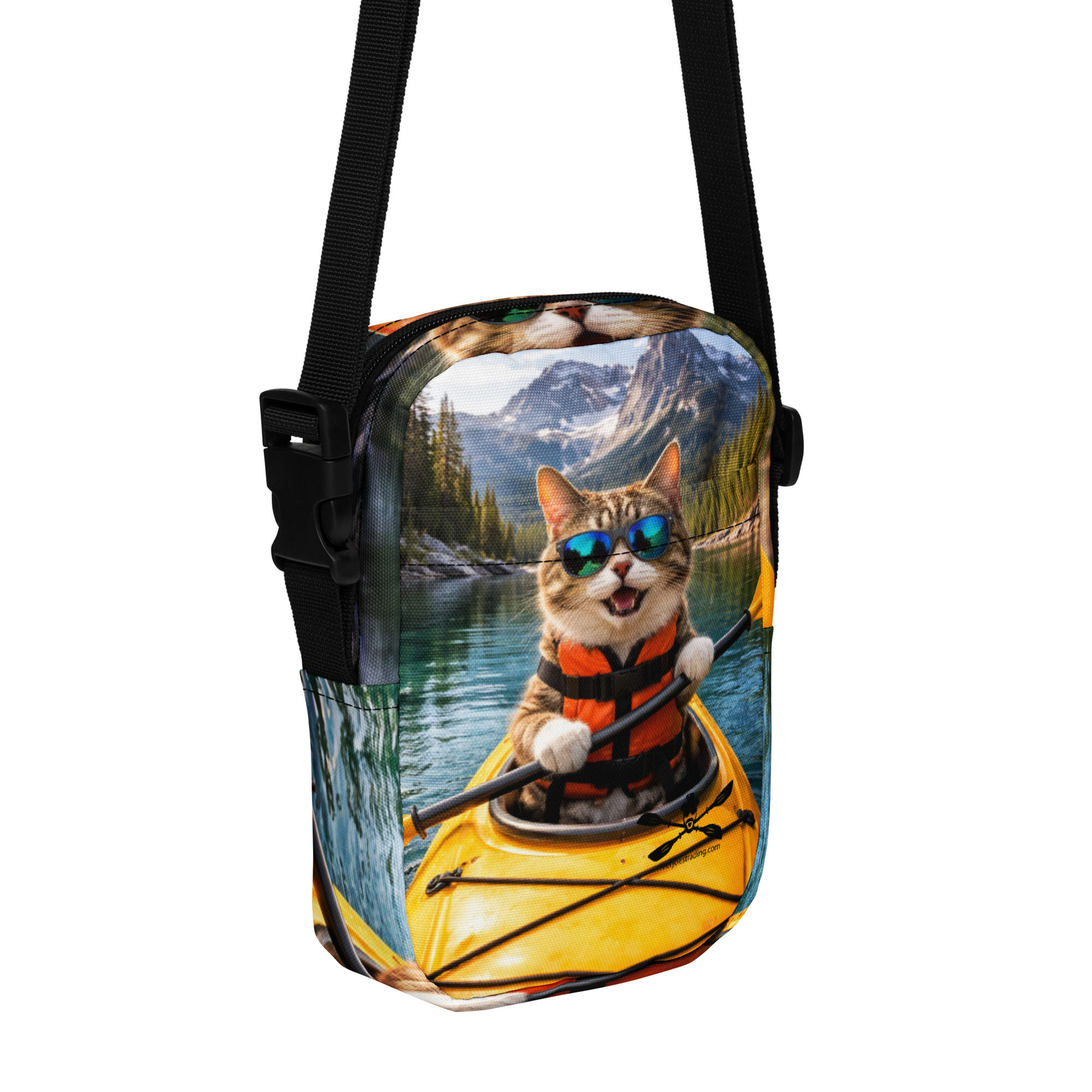 Kayaking Cat Crossbody Bag – Funny Animal Shoulder Bag for Everyday Travel (Ligh