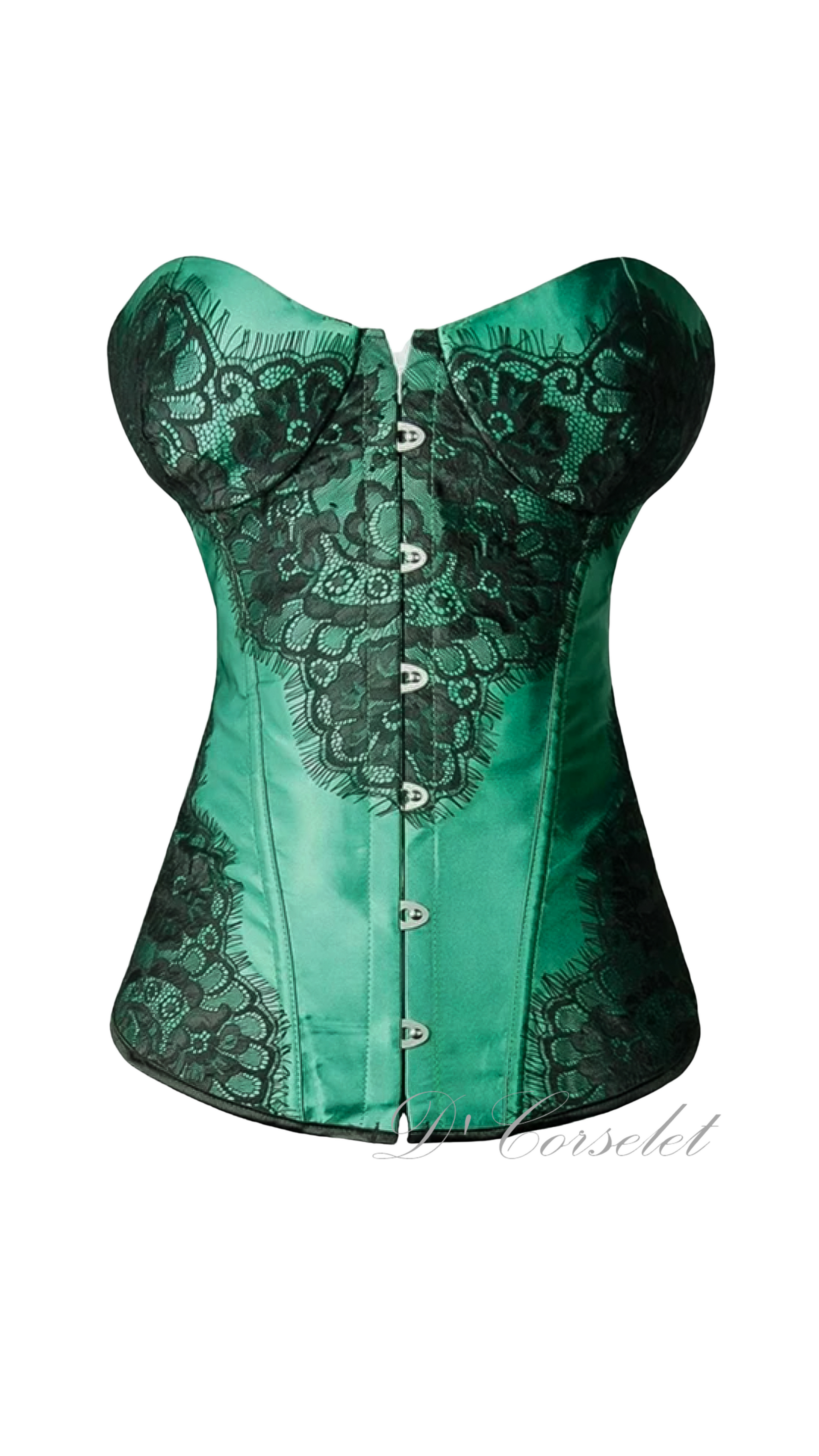 F1442-3 Black Lace Details Bust-Wire Green Corset