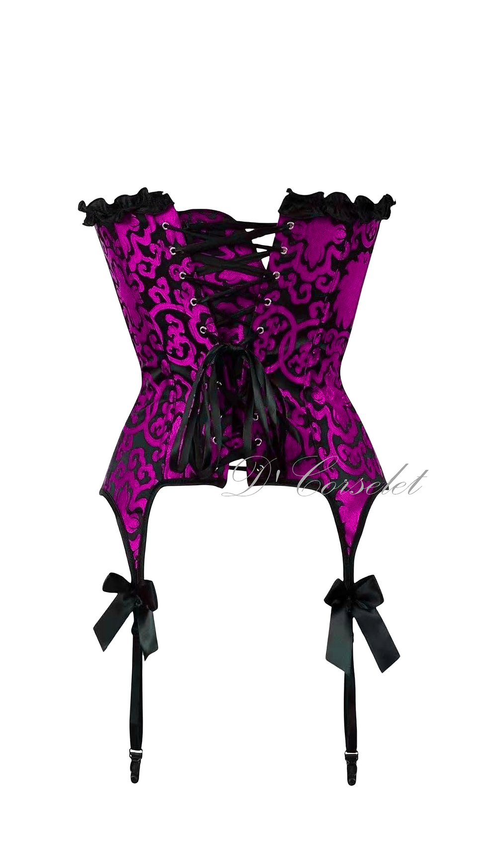 Thumbnail: F1272 Purple Brocade Black Corset with Suspenders