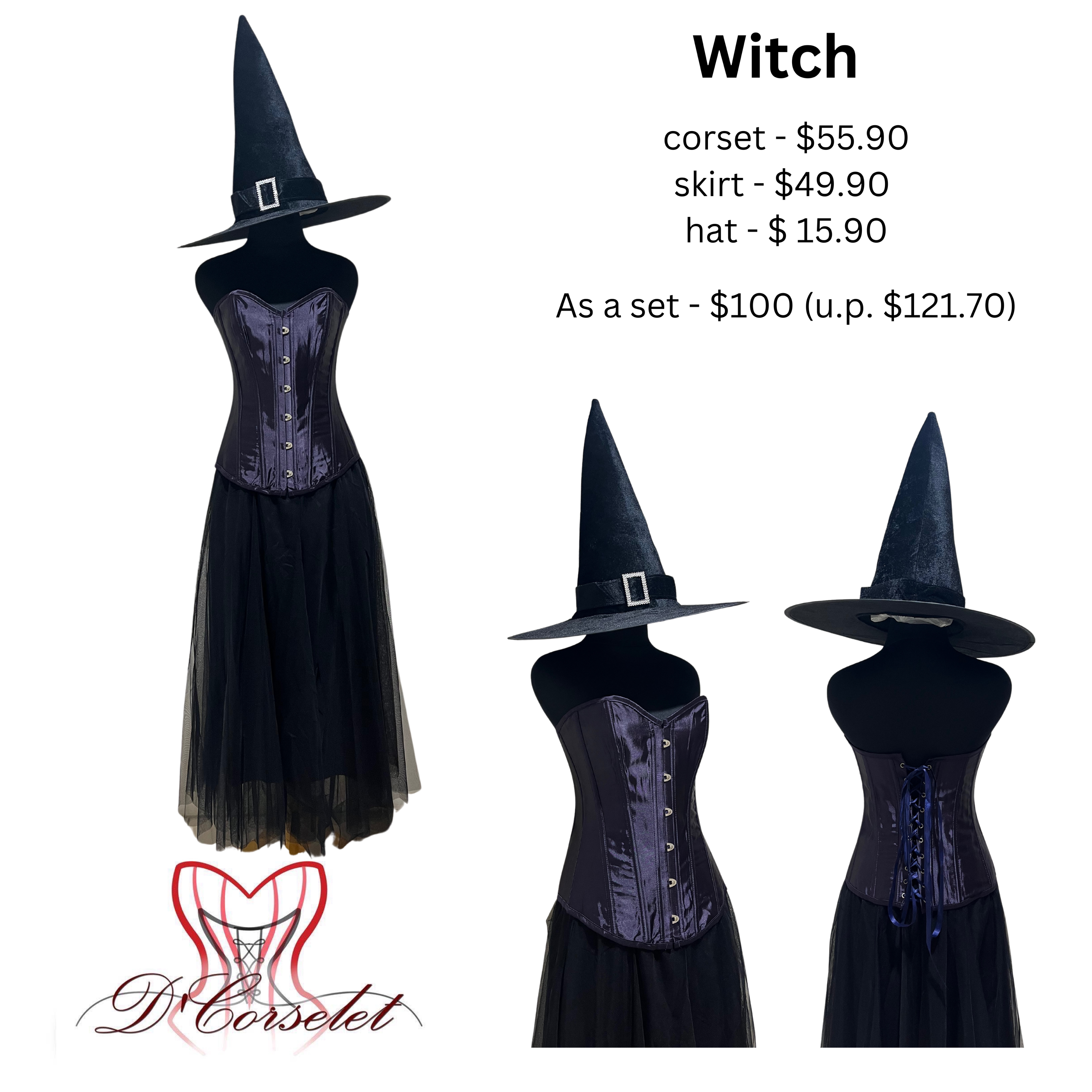 Halloween costume - Dark Purple Witch corset set