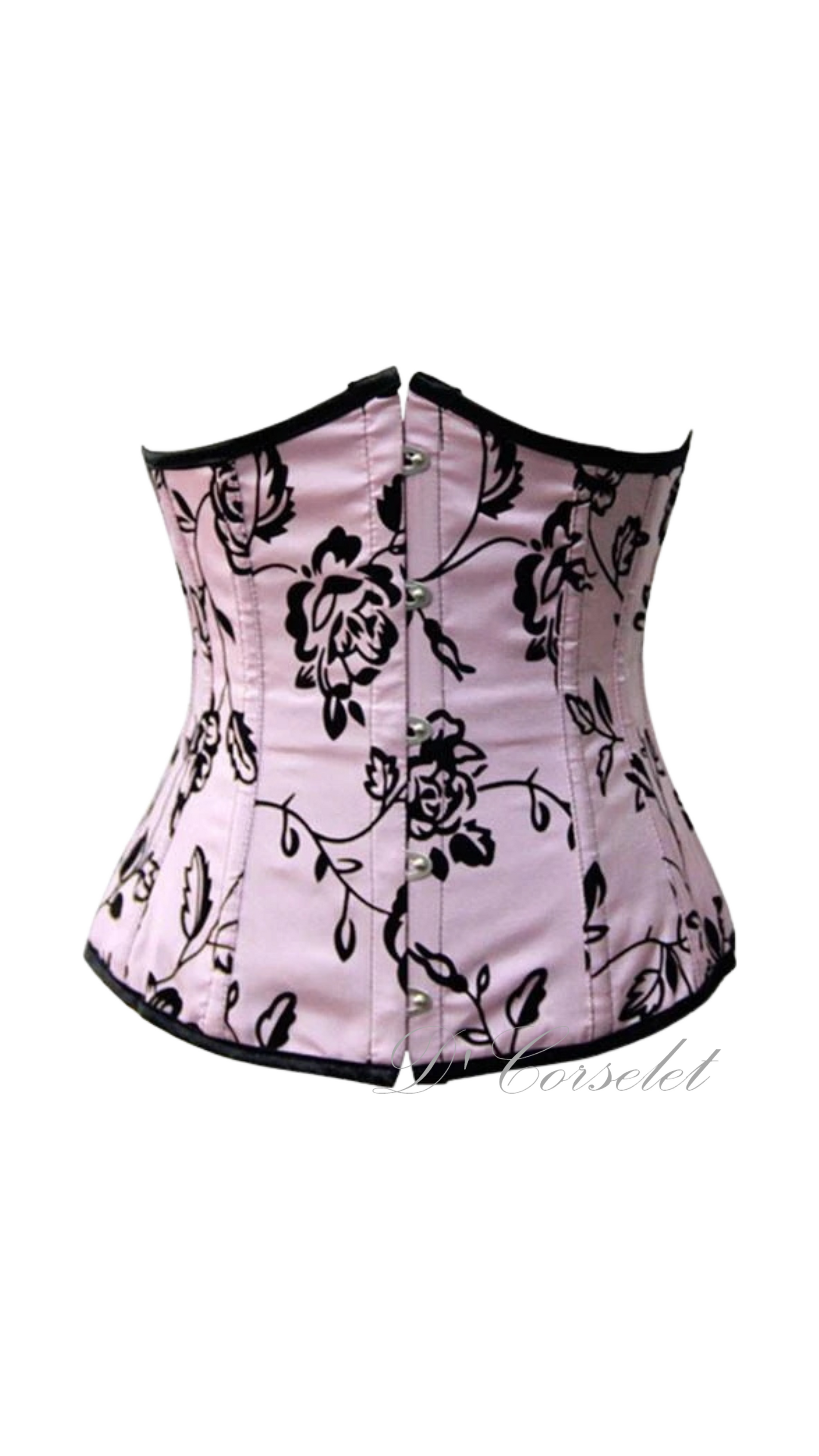 F1332 Black Floral Prints Pink Underbust