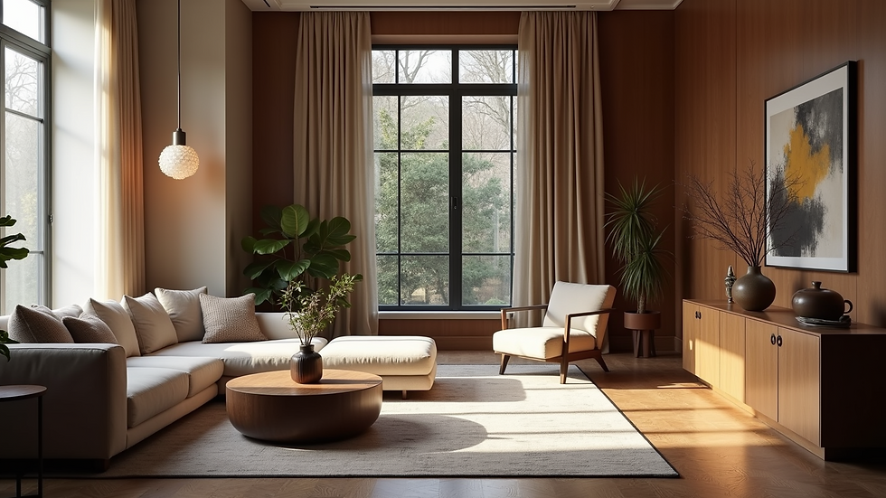 Eye-level view of a stylish lounge area with elegant furniture