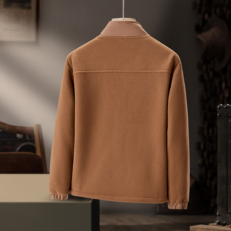 Thumbnail: Men Stand Collar Fleece Jacket Thickened Polar Fleece Casual Loose Fit Zip Up Ho