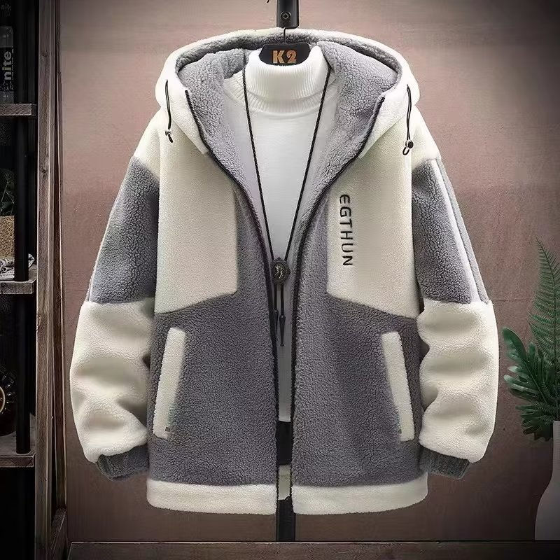 Thumbnail: Winter Men Lamb Wool Hooded Jacket