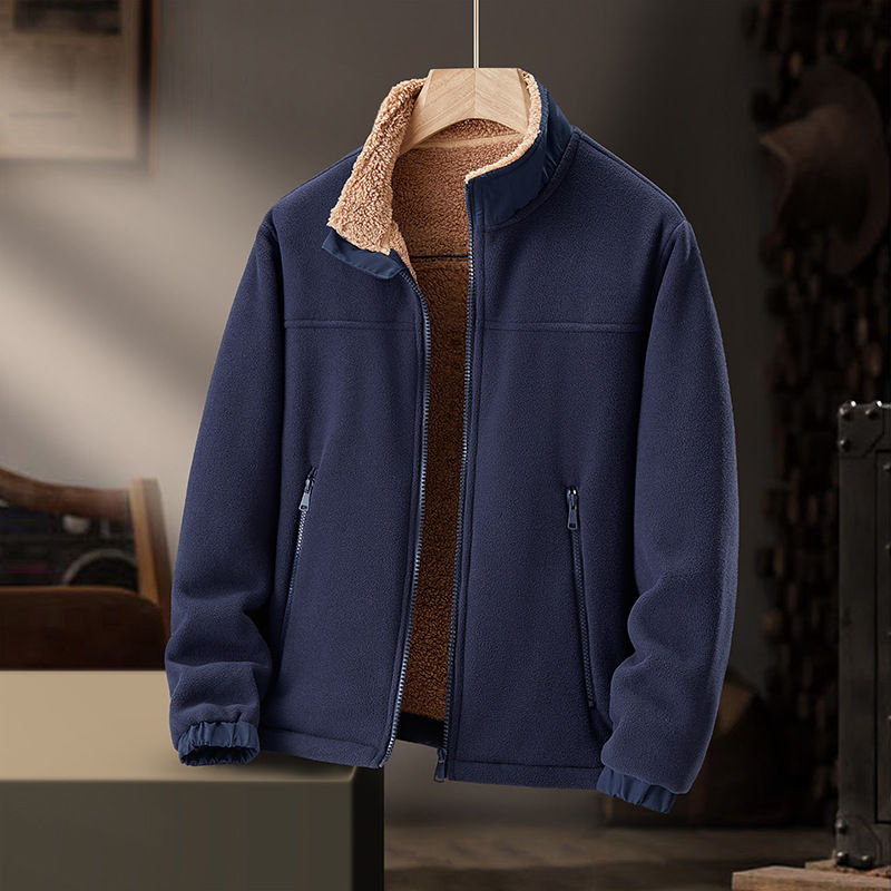 Thumbnail: Men Stand Collar Fleece Jacket Thickened Polar Fleece Casual Loose Fit Zip Up Ho