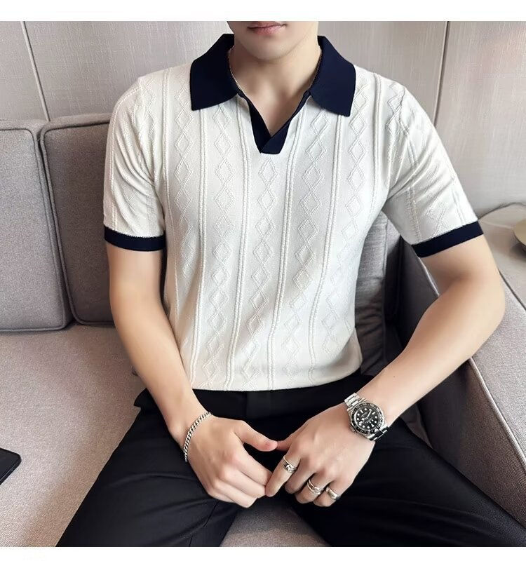 Thumbnail: Lapel Polo Shirt Men Jacquard Contrast Color