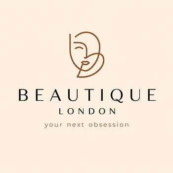 Beautique LDN your next obsession Logo simple face with B interwined. London underneath followed by your next obsession in lower case. brown on cream