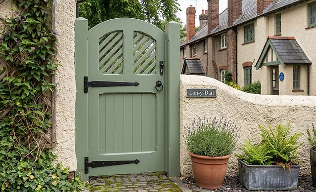 Bespoke arched top timber tongue and groove garden side gate fitted to a traditional 1930s house in Rhiwbina, Cardiff.