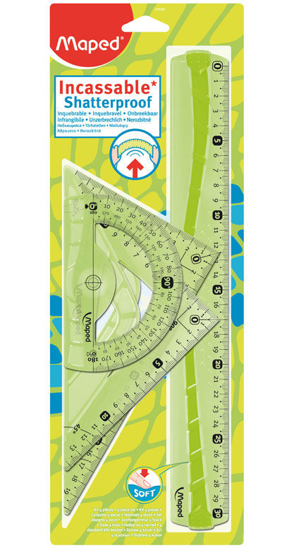 Set de geometrie flexibil, 4 piese , 100% indestructibil, verde