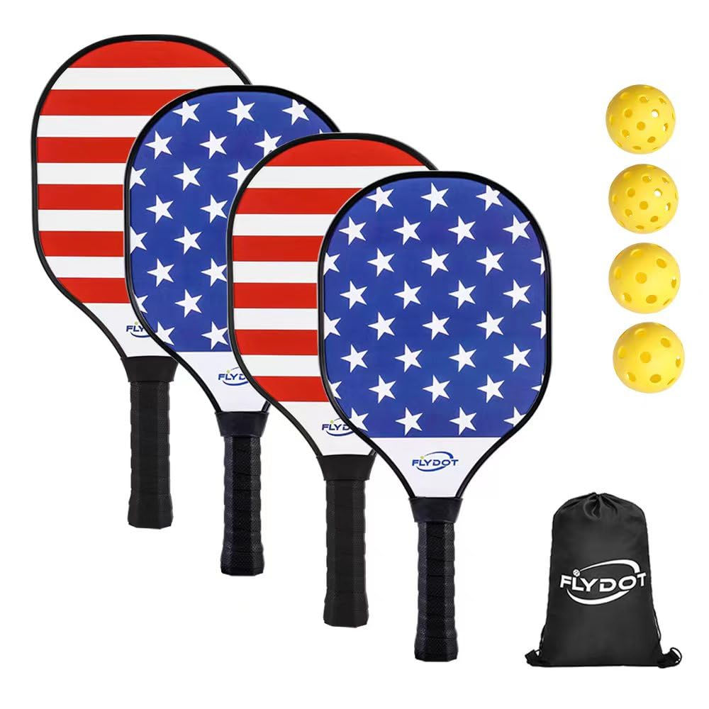 Flydot Pickleball Paddles Pickleball Set of 4 Paddles Blue&Red 4 Indoor&Outdoor 