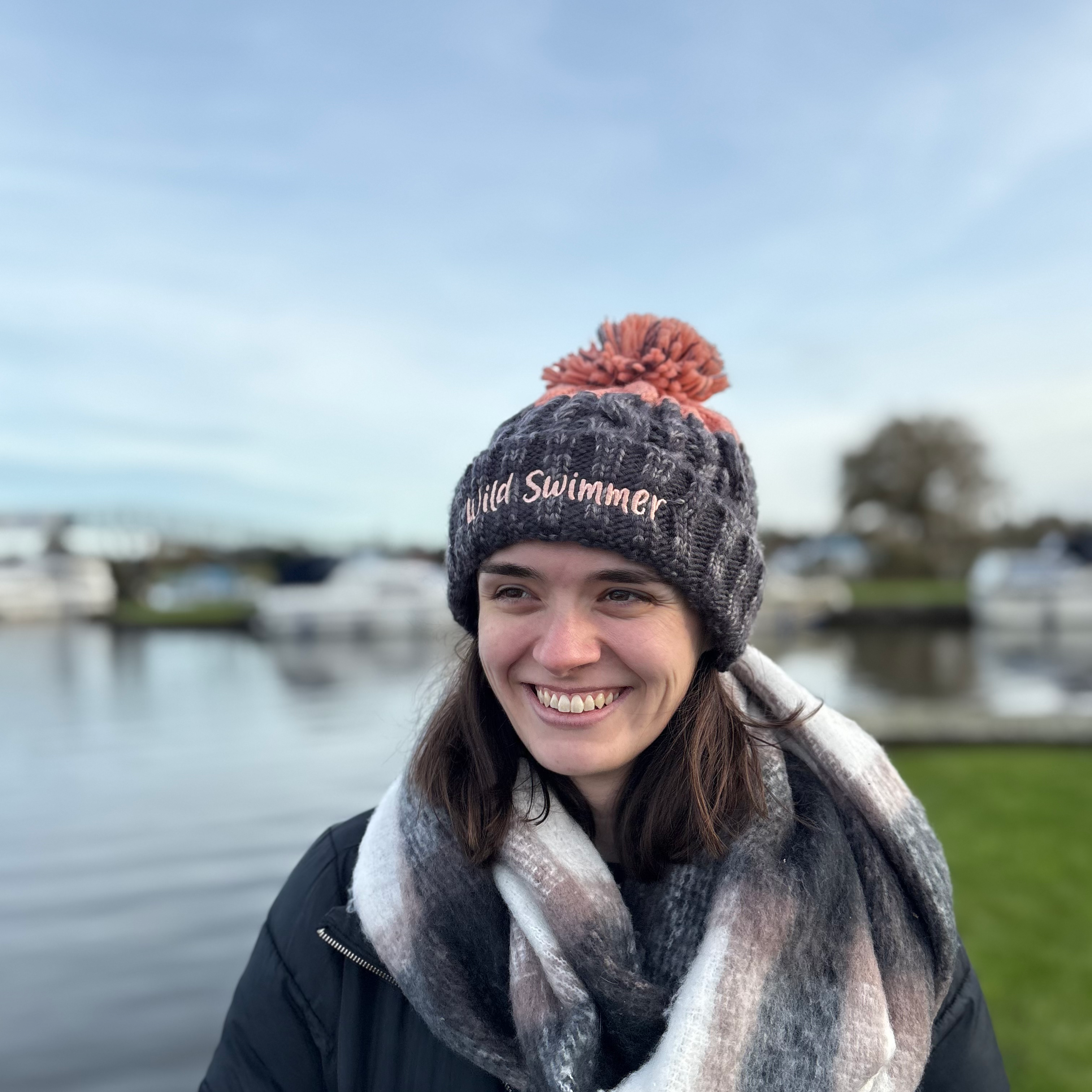 "Wild Swimmer" Pink & Grey Cable Knit Bobble Hat