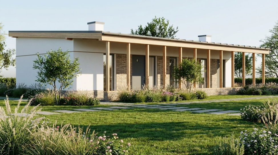 Transform this image into a high-end photorealistic architectural visualization of a moder