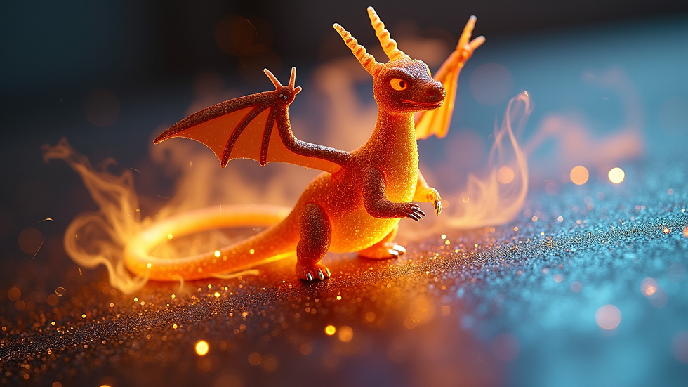 Close-up view of a holographic Charizard Pokémon card