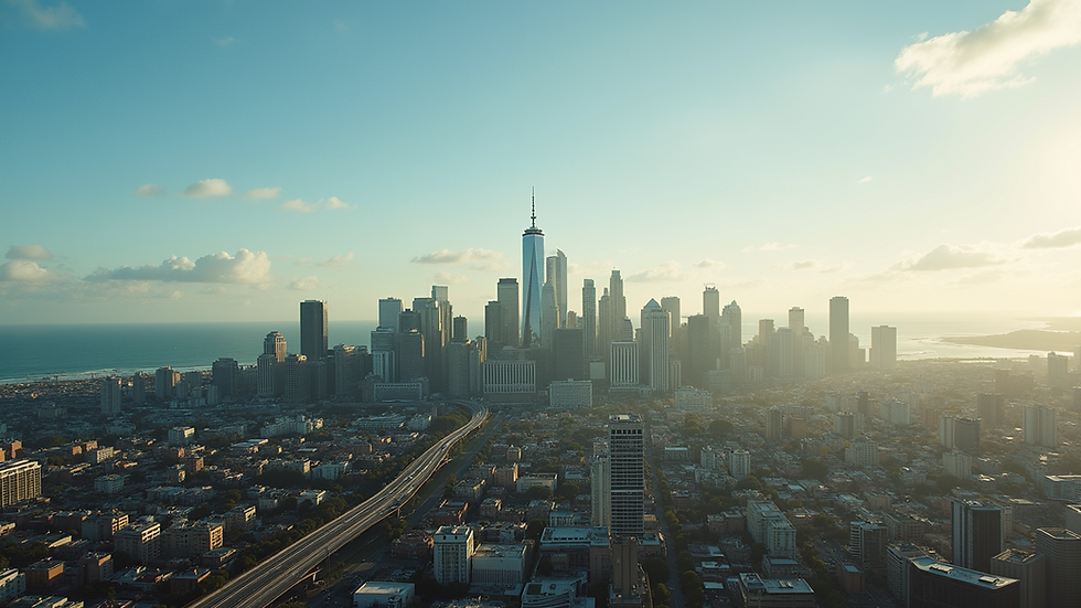 Wide angle view of a bustling Australian city skyline