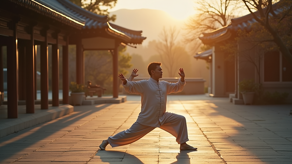 High angle view of beginner Tai Chi session in a tranquil setting