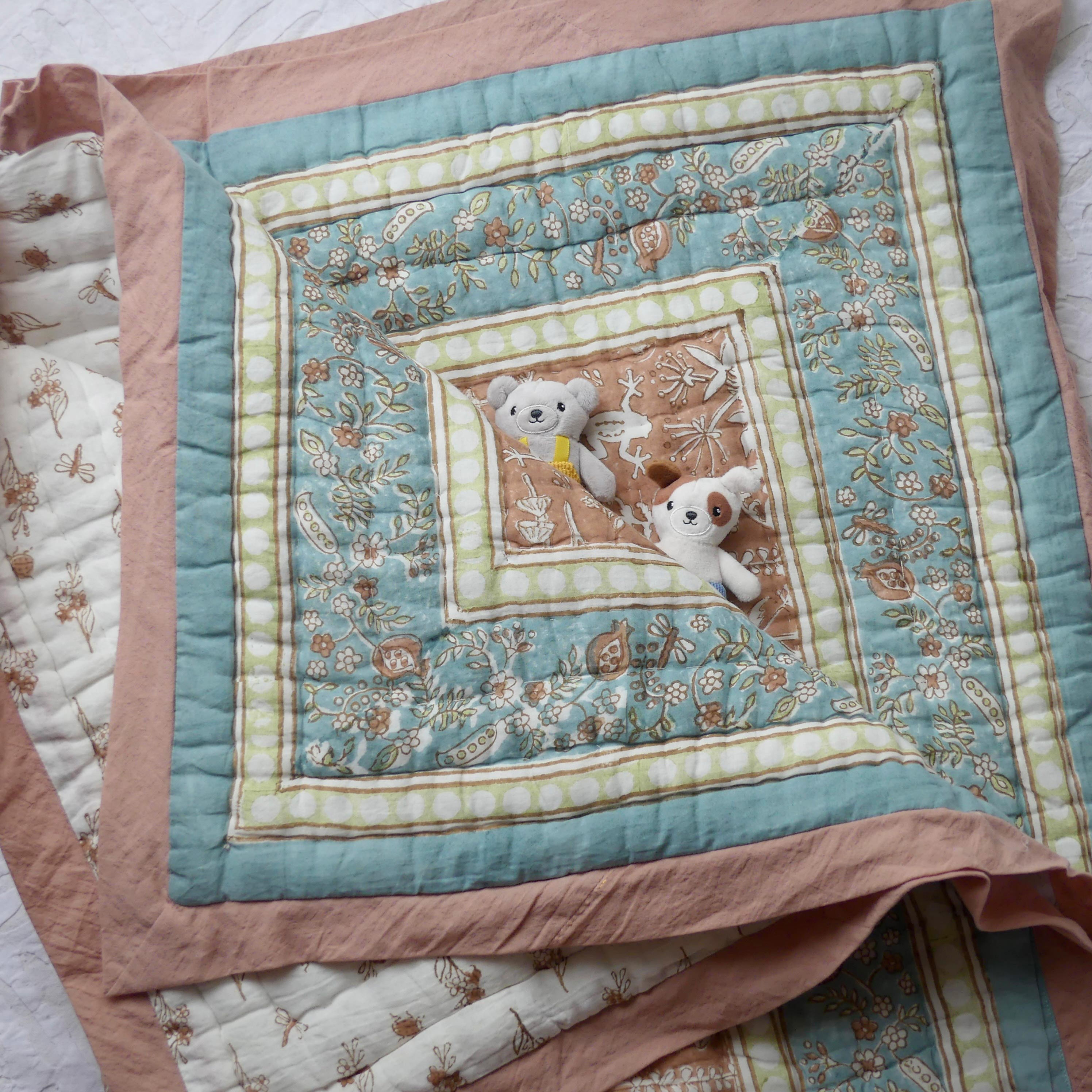 Baby's 1st Quilt | Frog and Fern Terracotta pink hand made throw