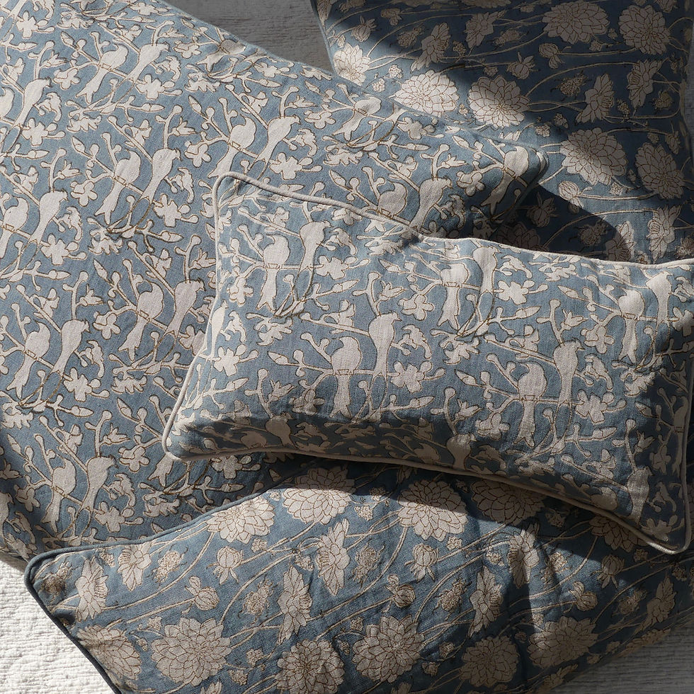 Thumbnail: Birds in Blossom linen in Indigo