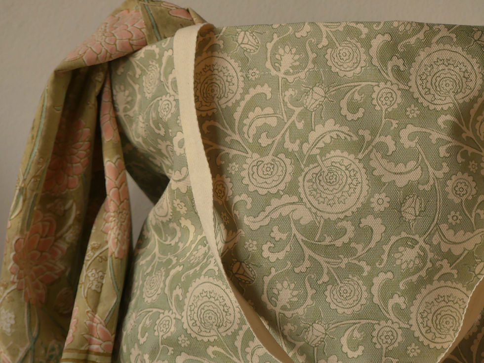 Thumbnail: Tote shopping bag. Organic cotton canvas. Suzani Beetles Emerald print