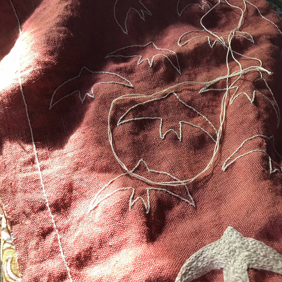Thumbnail: Hand embroidered dusky pink Indian linen lumbar cushion cover