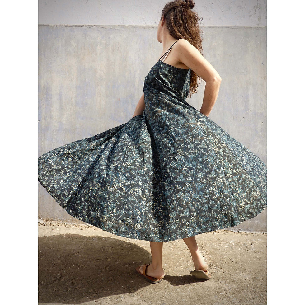Thumbnail: Strappy Maxi Flair comfortable summer dress with deep pockets.