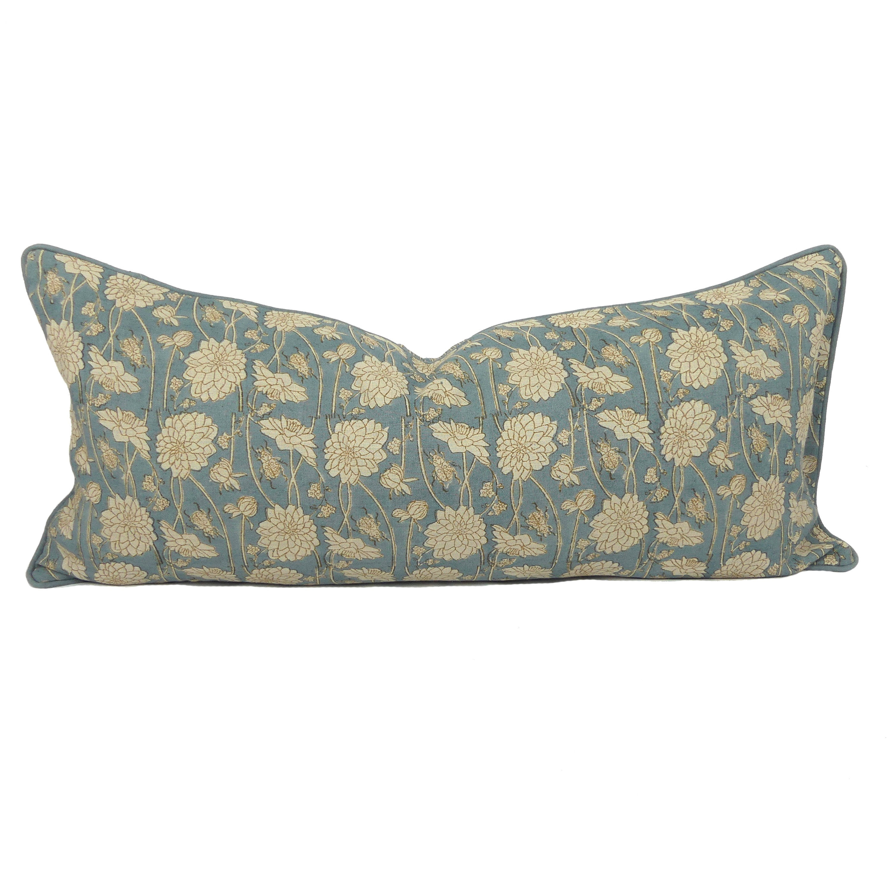 35/80cm Dahlia & Beetles linen lumbar cushion