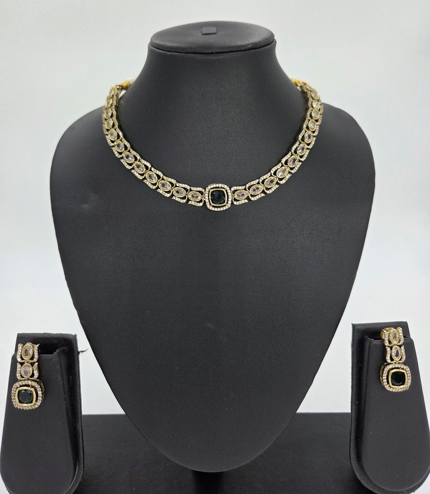 AD Necklace Set, Green Color
